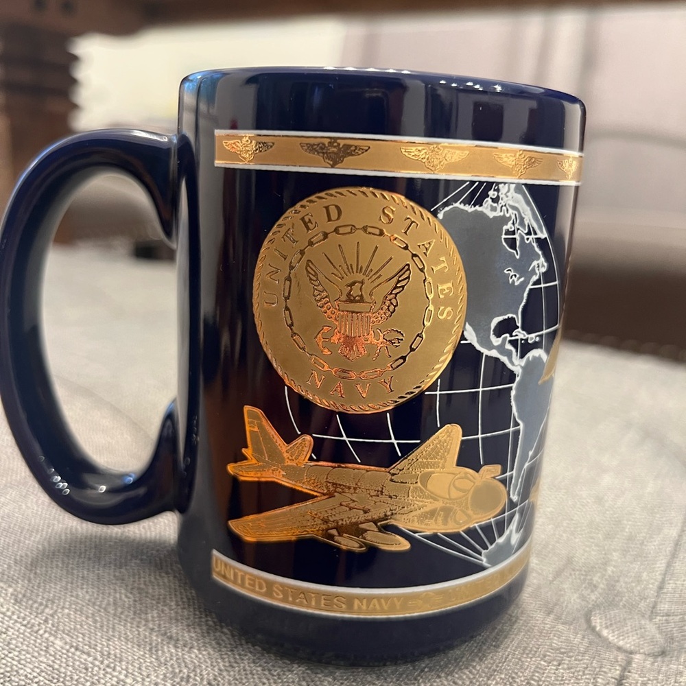 United States Navy Blue and Gold Mug 1993 Lion Mktg, Atlanta, Georgia plane mug